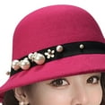 thumbnail image 7 of Yirtree Vintage Felt Hat Winter Floral Hats Faux Pearl Decor Down Brim Sunshading Round Top Decorate Retro Vintage Women Cloche Hat for Church, 7 of 7