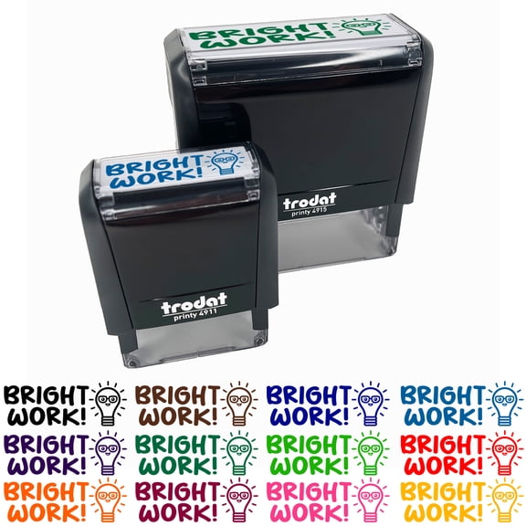 Bright Work Light Bulb Teacher Student School Self-Inking Rubber Stamp Ink Stamper - Black Ink - Small 1-1/2 Inch