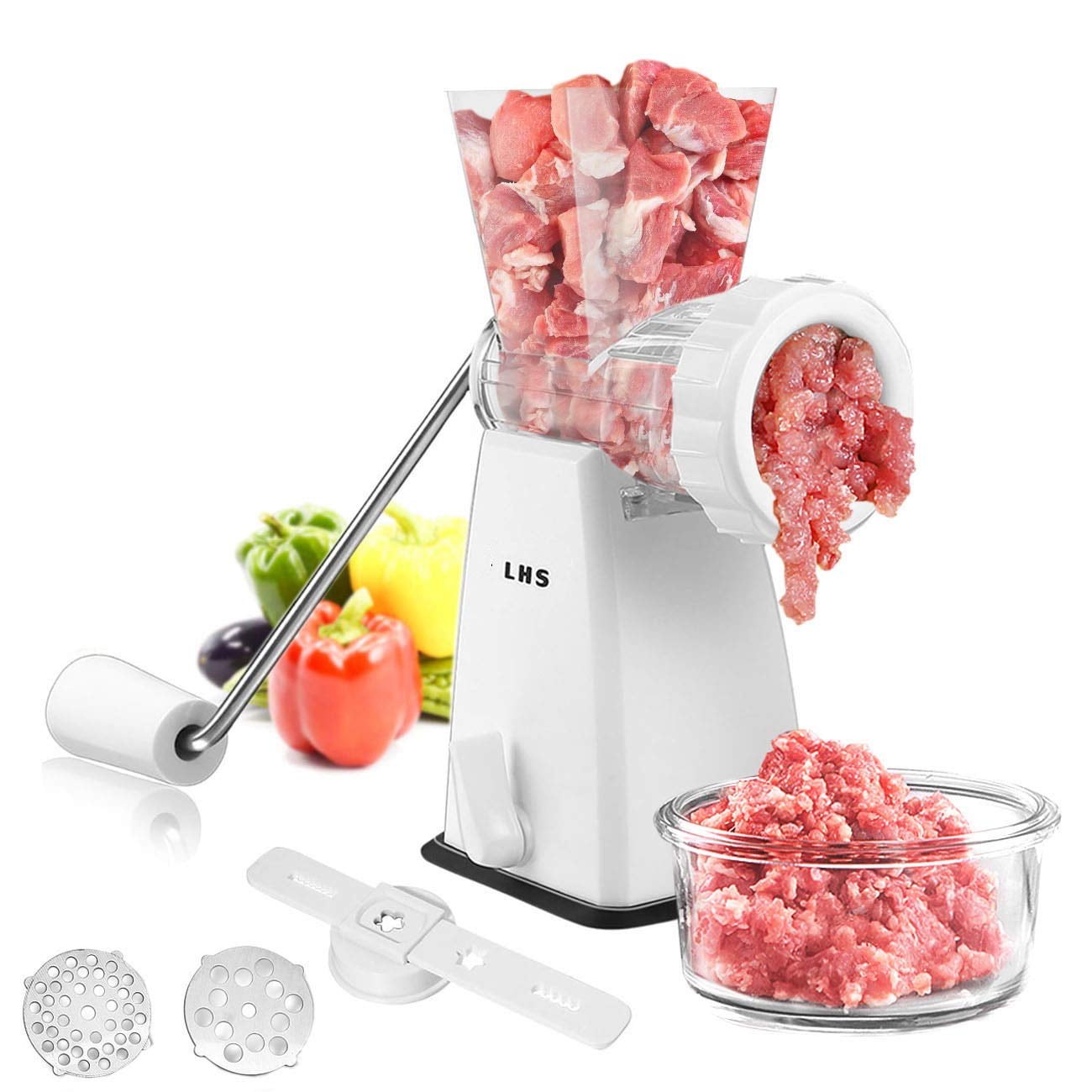LHS Hand Operated Meat Grinder Stainless Steel Blades, Manual Meat