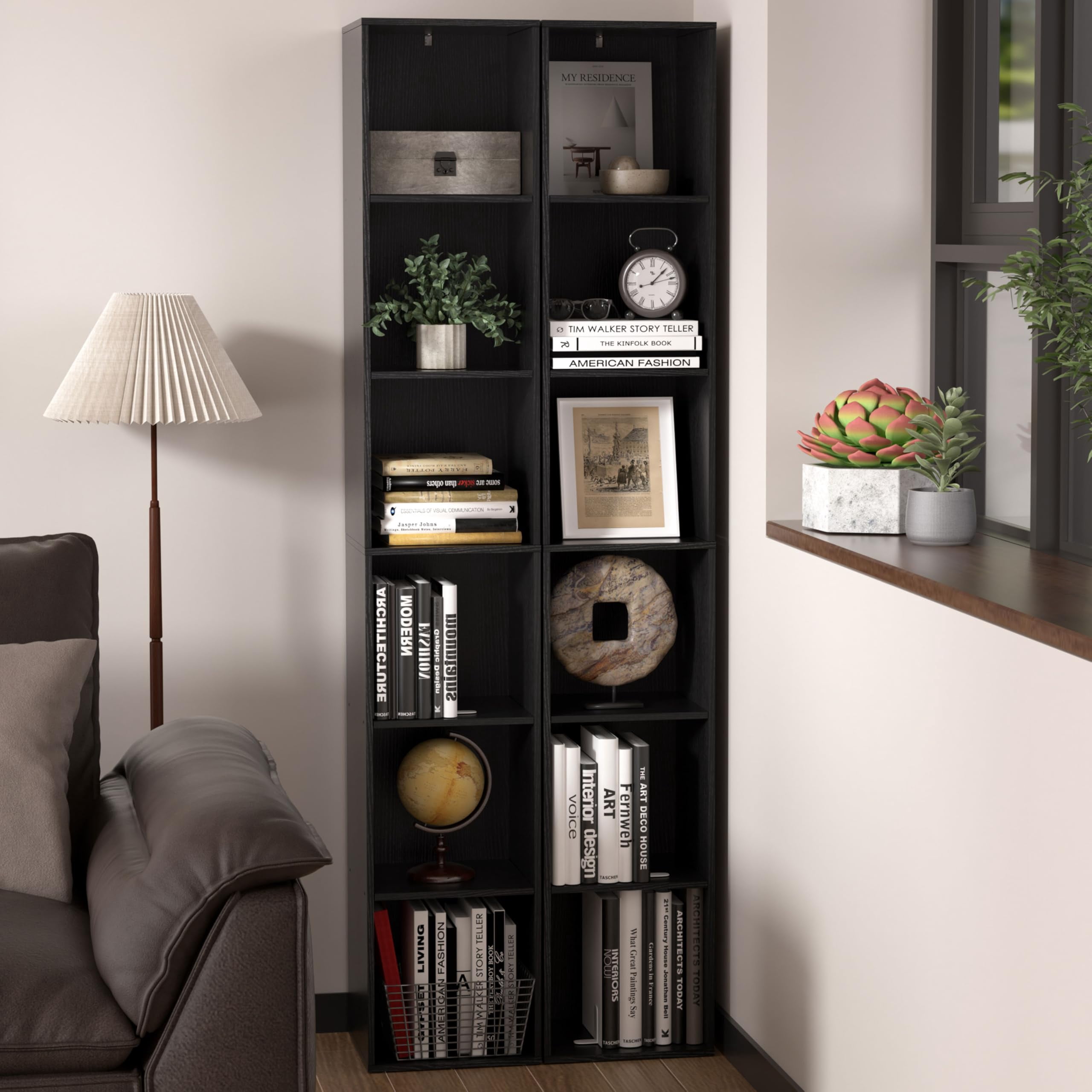 VAFHYLLIS 5 Cube Storage Organizer, 5 Tier Cube Low Bookcase Freestanding Storage Display Organizer, Five-Cubes Open Shelf Bookshelf for Home Office (Black, 5-Cube)