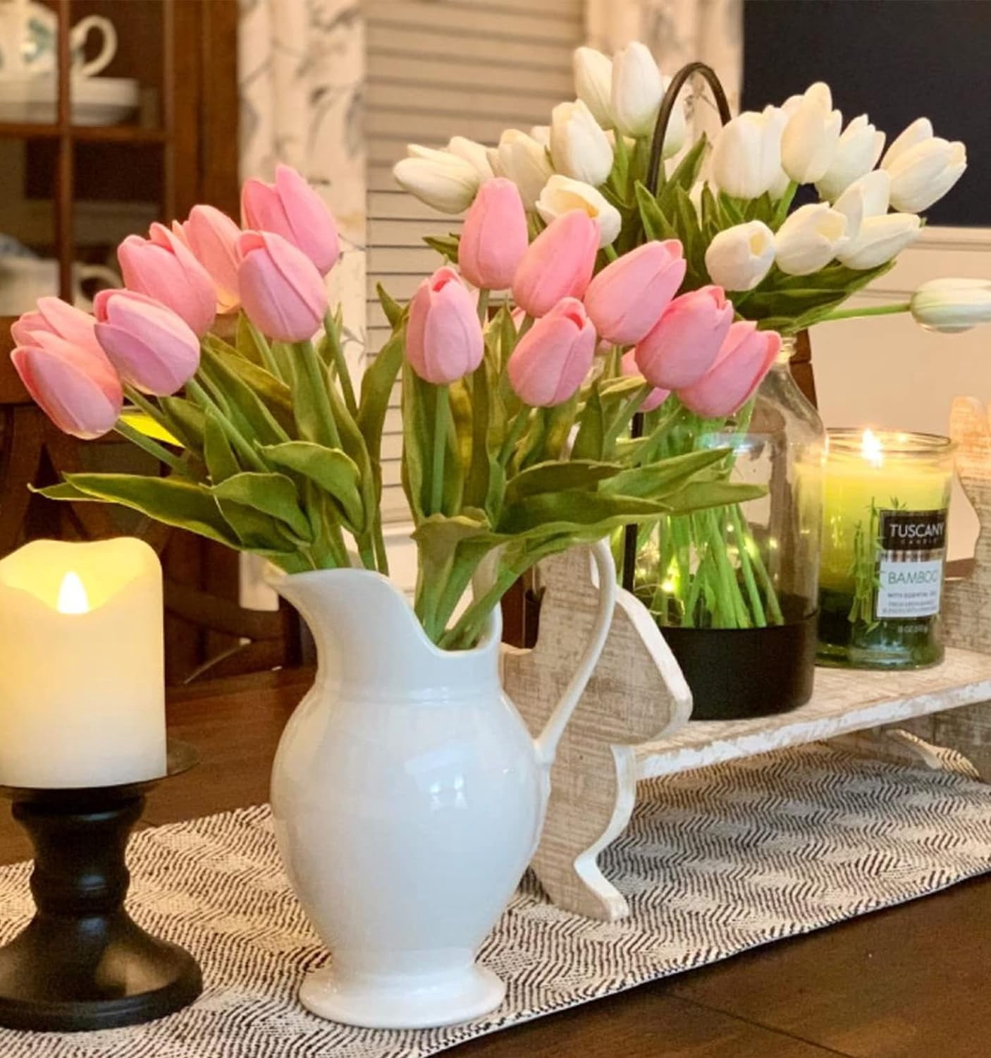 Tulips Artificial Flowers 20 Pcs Yellow Fake Tulip Stems Real Touch PU Tulips for Easter Spring Wedding Bouquet Home Centerpiece Floral Arrangement Table Décor