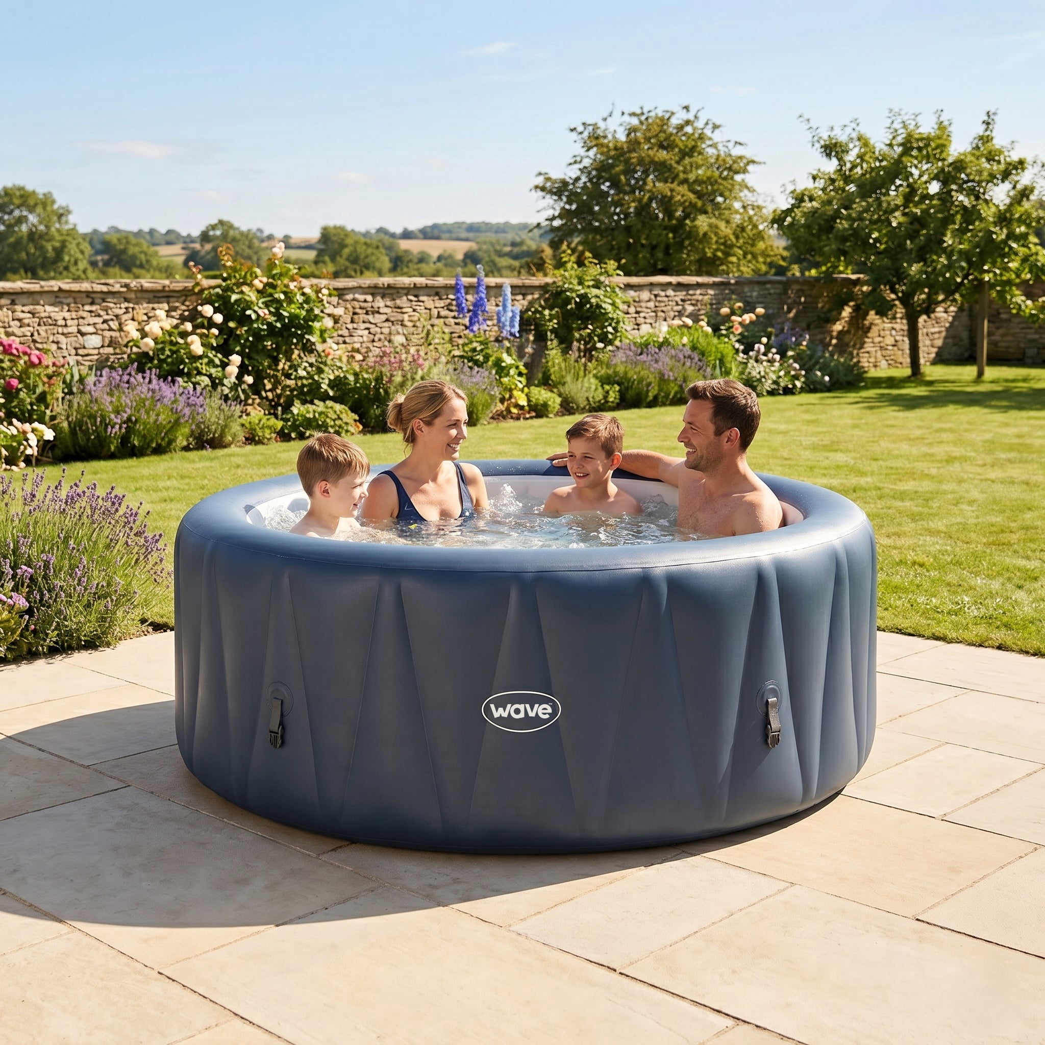 Wave Atlantic 6-Person Round Inflatable Hot Tub | 130-Jet Massage & Eco Heater | Navy | EnergySave Bundle
