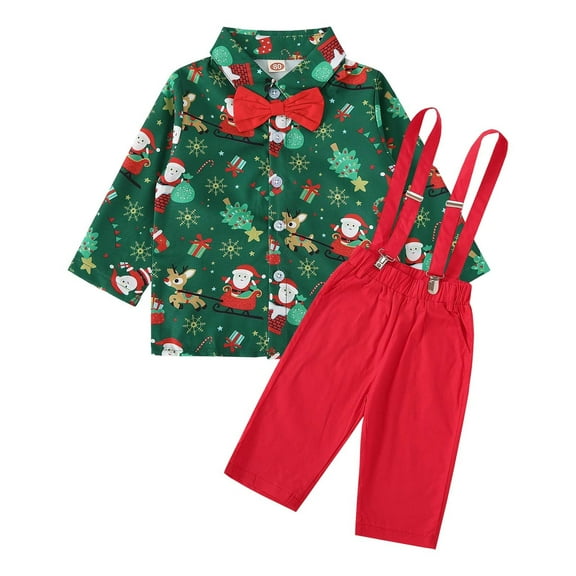 Rhuody Boys Winter Outfits Short Sleeve Christmas Shirt And Shorts Party Xmas Two Piece Gentleman Set Summer Wear Comfy Playsuit Green 2-3 Years