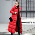 thumbnail image 5 of Winter Women Cotton Jacket Detachable Hood Neck Protection Long Sleeves Pockets Knee Length Zipper Closure Padded Coat Solid Color Windproof Outwear Parka, 5 of 7