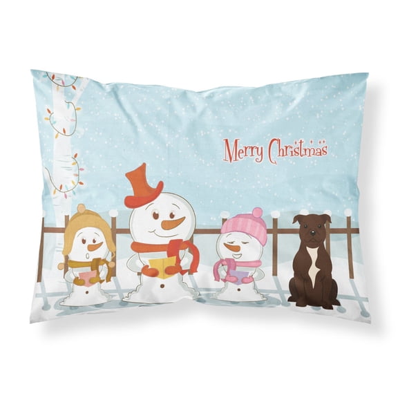 Merry Christmas Carolers Staffordshire Bull Terrier Chocolate Fabric Standard Pillowcase