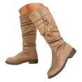 thumbnail image 3 of Rotm Calf Boots for Women Women's Cowboy Knee-High Boots Pointed Toe Mid Chunky Heel Pull On Slouchy Boots with Zippers Khaki,Size 9, 3 of 7