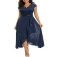 thumbnail image 1 of Women Lace Cap Sleeve Dress Casual Ruffle High Low Party A-Line Dress, 1 of 7