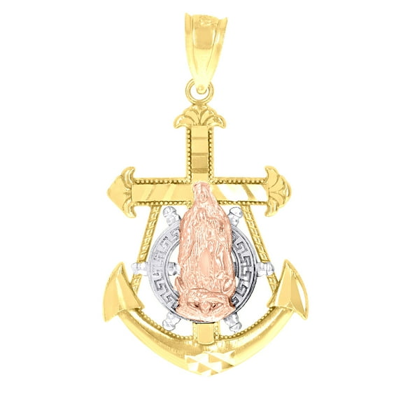 10k Tri-color Gold Mens Women Lady of Guadalupe Religious Anchor Charm Pendant for Men