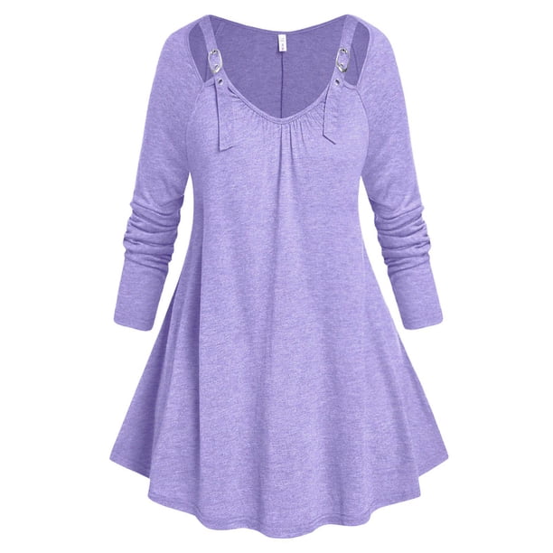 Camiseta Talla Extra Manga Larga Recortada Correa Rosegal Mangas largas de talla grande