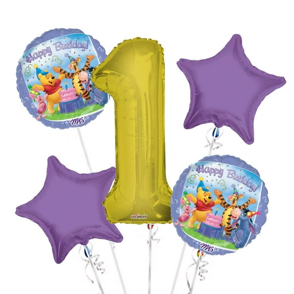 Winnie the Pooh Balloon Bouquet 1st Birthday 5 pcs - Party Supplies