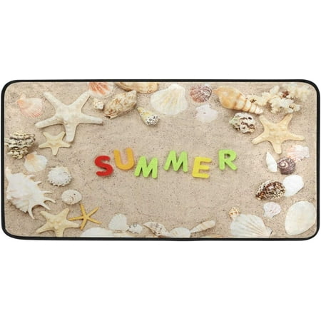 

BESTKITTY Kitchen Mat Summer Seashells On Beach Sand Kitchen Rug Mat Anti-Fatigue Comfort Floor Mat Non Slip Oil Stain Resistant Easy to Clean Kitchen Rug Bath Rug Carpet
