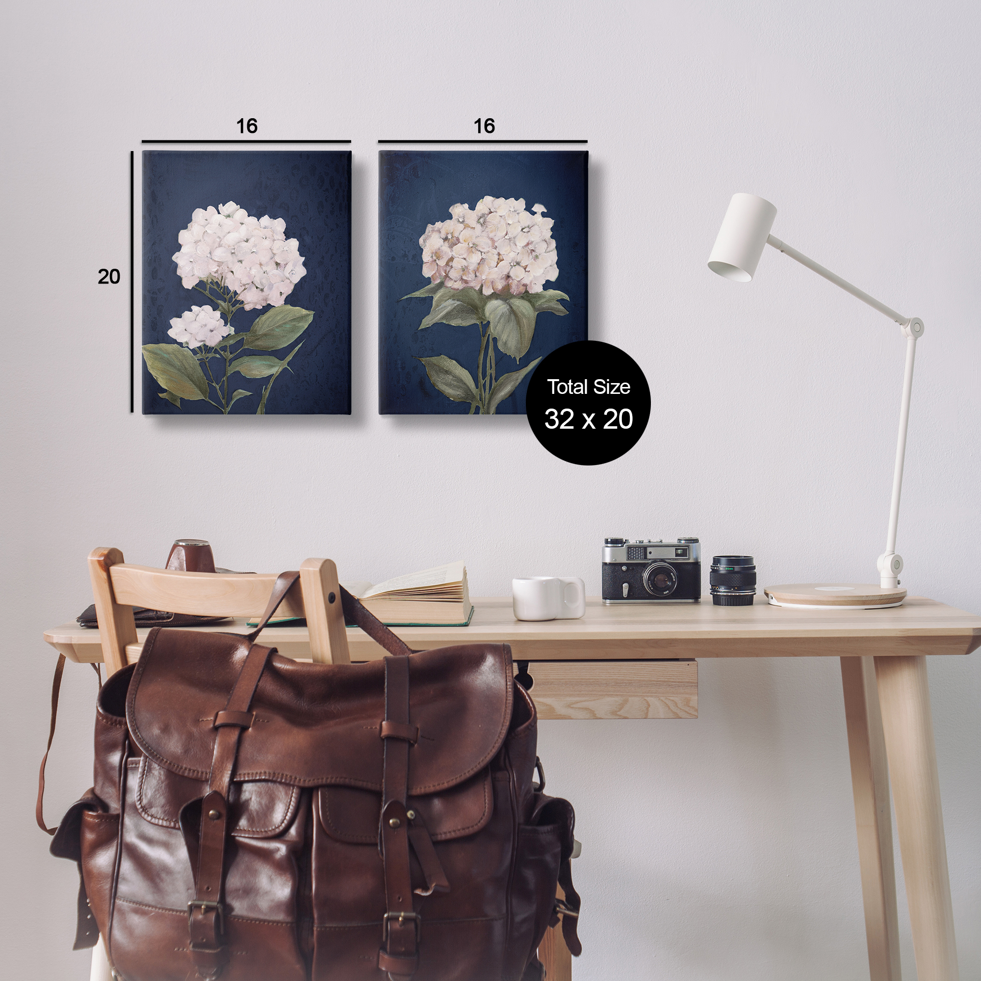 Stupell Industries Hydrangea Flower on Blue Plants & Flowers Painting Wrapped Canvas Art Print Wall Art, 16 x 20, Set of 2