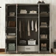 thumbnail image 2 of 4-Door Wardrobe Cabinet Closet with Storage Shelves and 1 Drawer &Hanging Rail ,Bedroom Organizer, Grey, 2 of 8