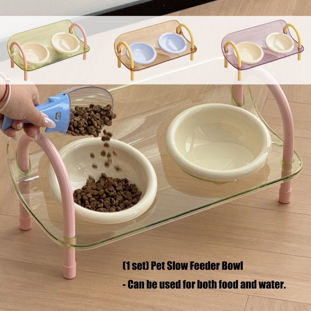AntiSlip Elevated Pet Slow Feeder Double Bowl Detachable Design Feeding Watering Bowl For Small Breeds Cats Essential