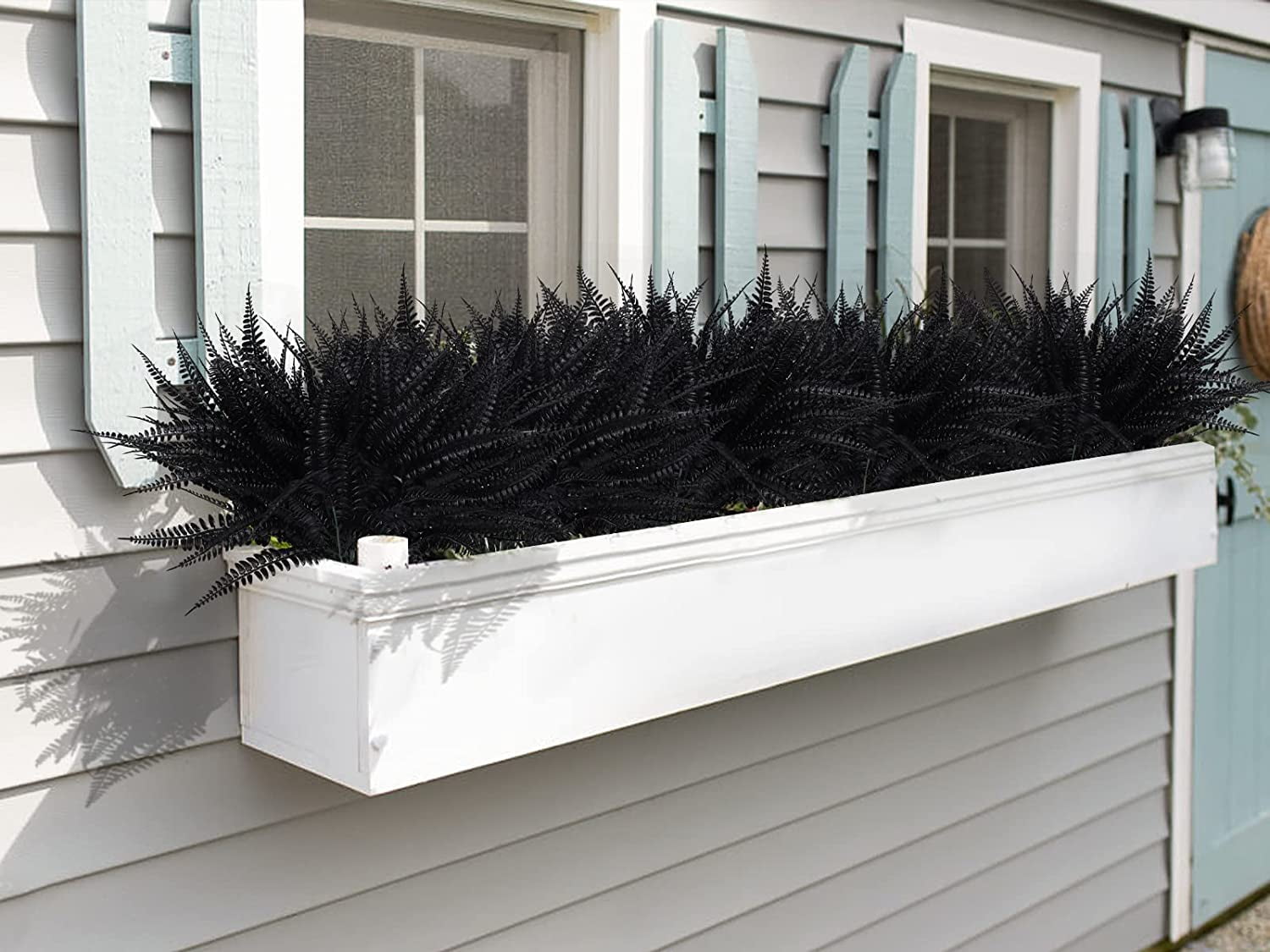 Asisol 4Pcs Artificial Boston Fern Plants Outdoor UV Resistant Artificial Shrubs Greenery Fake Leaves Plants Bushes Office Porch Garden Outdoor Decor (Black)