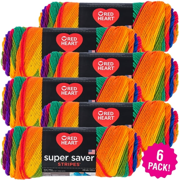 Red Heart Super Saver Yarn - Favorite Stripe, Multipack of 6