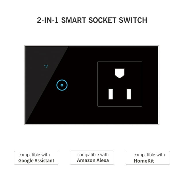 eccomum 95- Wi-Fi Smart Wall Outlet with 1 Gang Touch Light Switch Smart Life APP Remote Control, Voice Control, Touch Control Compatible with Assistant Wi-Fi Smart Switch Plug Outlet Standard