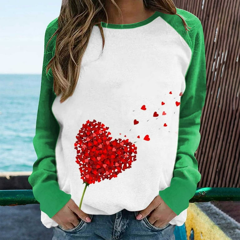 Amtdh Womens Tops Y2K Clothes Fashion Tee Shirts Casual Sweatshirts  Oversized Tops for Girls Valentine's Day Hearts Graphic Pullover Raglan  Crewneck