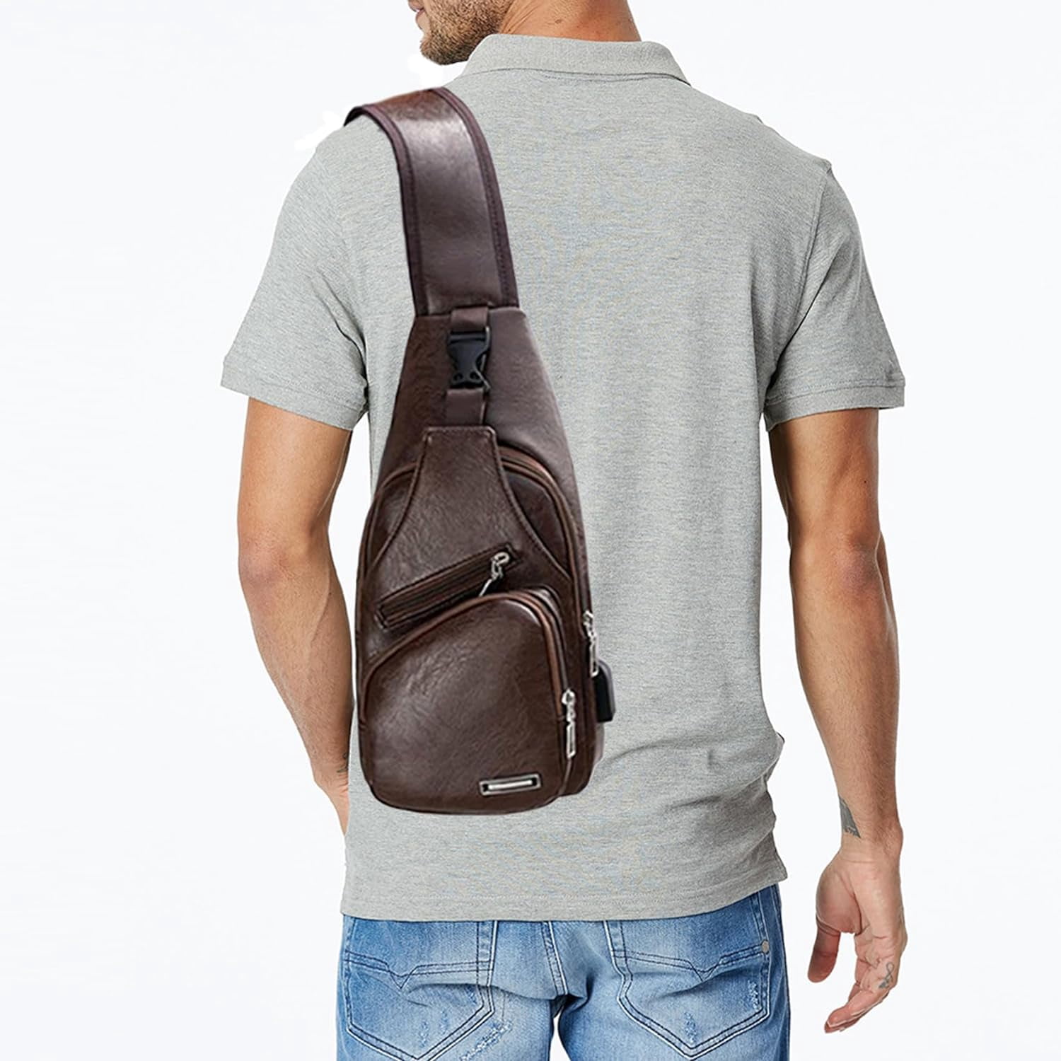 Men's Sling Bag Small Chest Crossbody Shoulder Bag with USB Charging Port