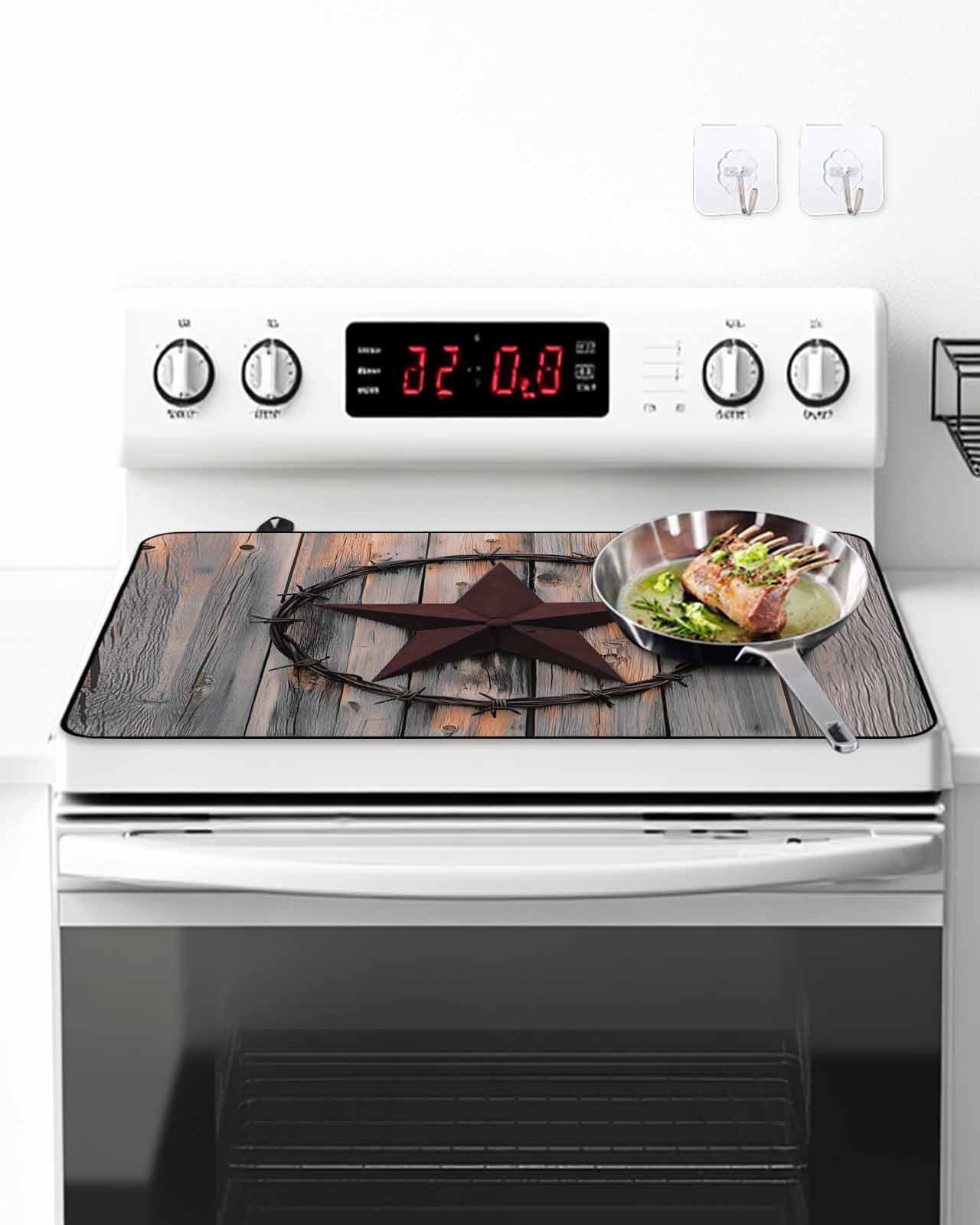 Stove Top Covers for Electric Stove, Texas Star Brown Glass Stovetop Cover Protector, Farmhouse Country Western Brown Wooden Induction Cooktop Protector Oven Mat for Kitchen Countertop 24"x21"