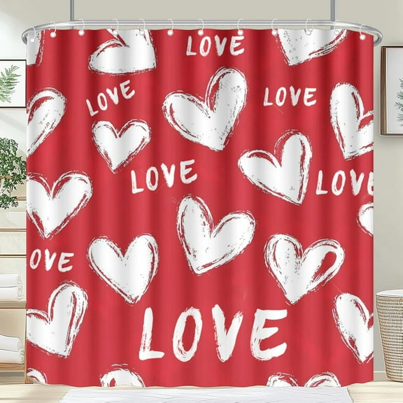 72x72 Inch Valentines Day Red Shower Curtain Love Hearts Valentine''s Day Bath Curtain Sets Waterproof Valentines Fabric Shower Curtains for Bedroom Livingroom Bathroom Decor with Hooks