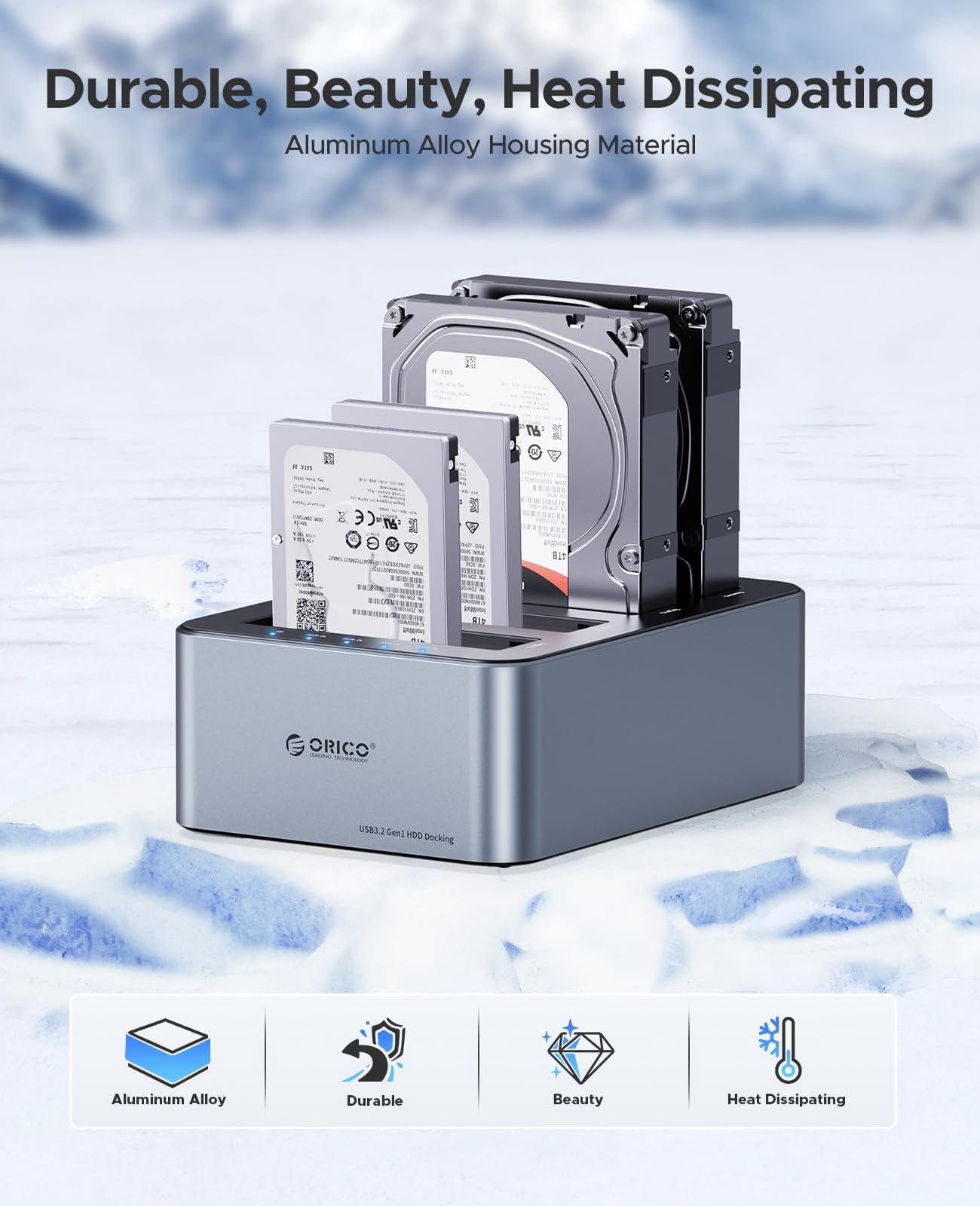 ORICO 4 Bay External Hard Drives Enclosure 10Gbps Aluminum SATA Hard Drive Docking Station Type-C 2.5''/3.5" HDD  Offline Clone 80TB MAX