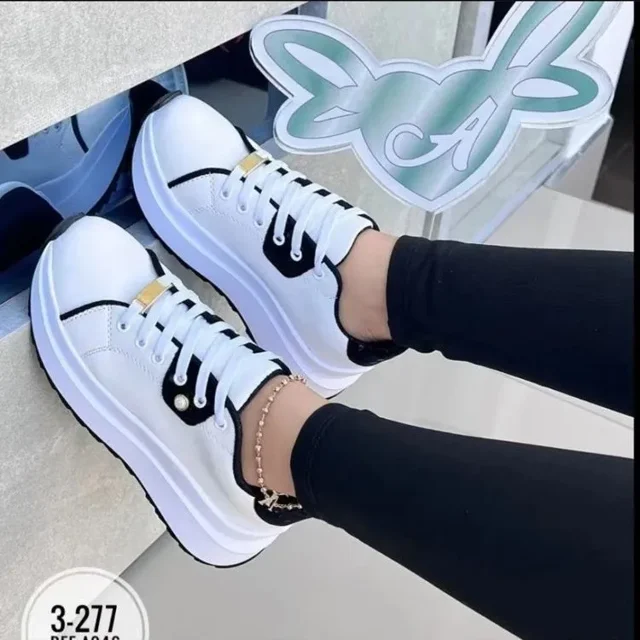Nuevas zapatillas de deporte de suela gruesa para mujer de talla grande con tiras delanteras, zapatos blancos de corte bajo, zapatos deportivos casuales individuales