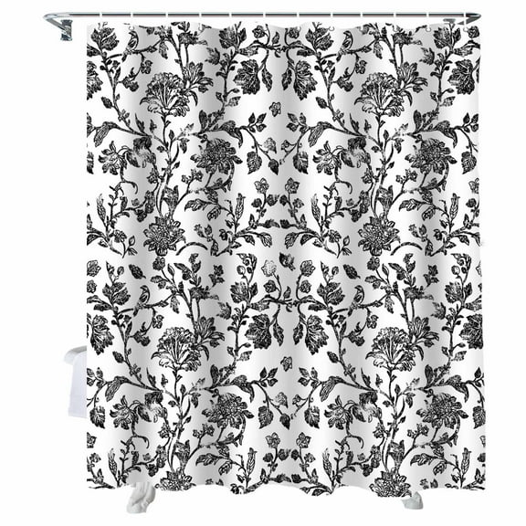 Shower Curtains Black Pastoral Flower Bath Curtain Farmhouse Floral Waterproof Bathroom Shower Curtain Set with Hooks Decoration 72 x 72 Inches