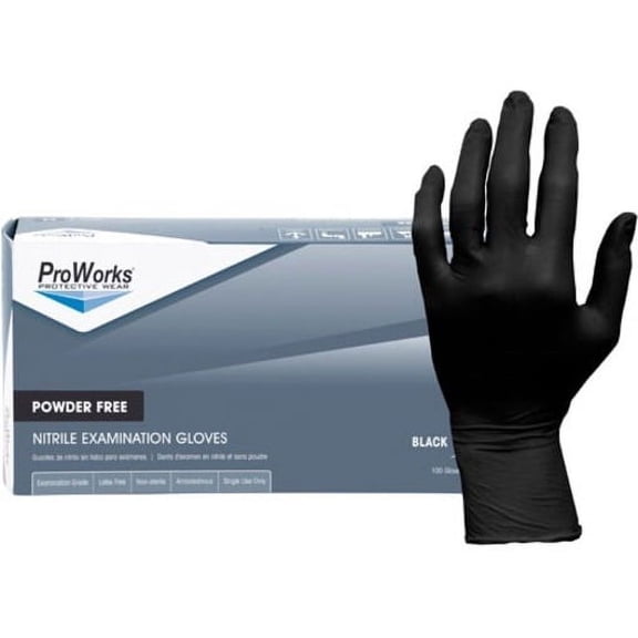 ProWorks Black Nitrile Exam Gloves, Powder Free 5 mil (GL-N145F)