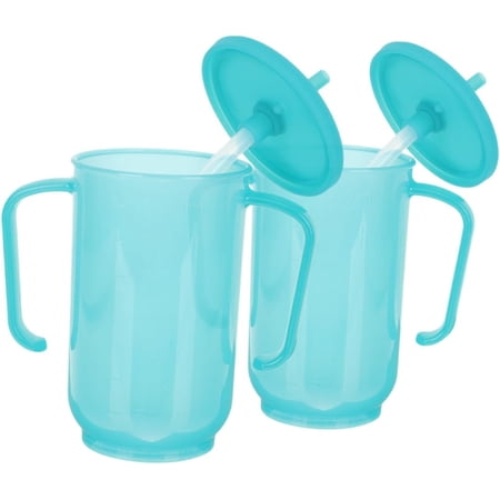 ABCISI 2pcs Elderly Drinking Cups with Handles and Lids No Spill Adult Sippy Cups for Bedridden Patients Anti-choking Comfort and Easy Liquid Consumption