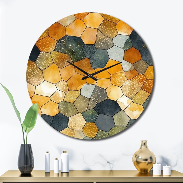 Designart "Chromatic Hexa Mirage II" Abstract Shapes Oversized Wall Clock
