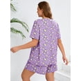 thumbnail image 6 of SHOWMALL Women's Plus Loungewear Set 2 Piece Floral Pajama Short Sleeve Tops and Shorts Purple Chrysanthemum 3X Soft Sleepwear with Pockets, 6 of 6