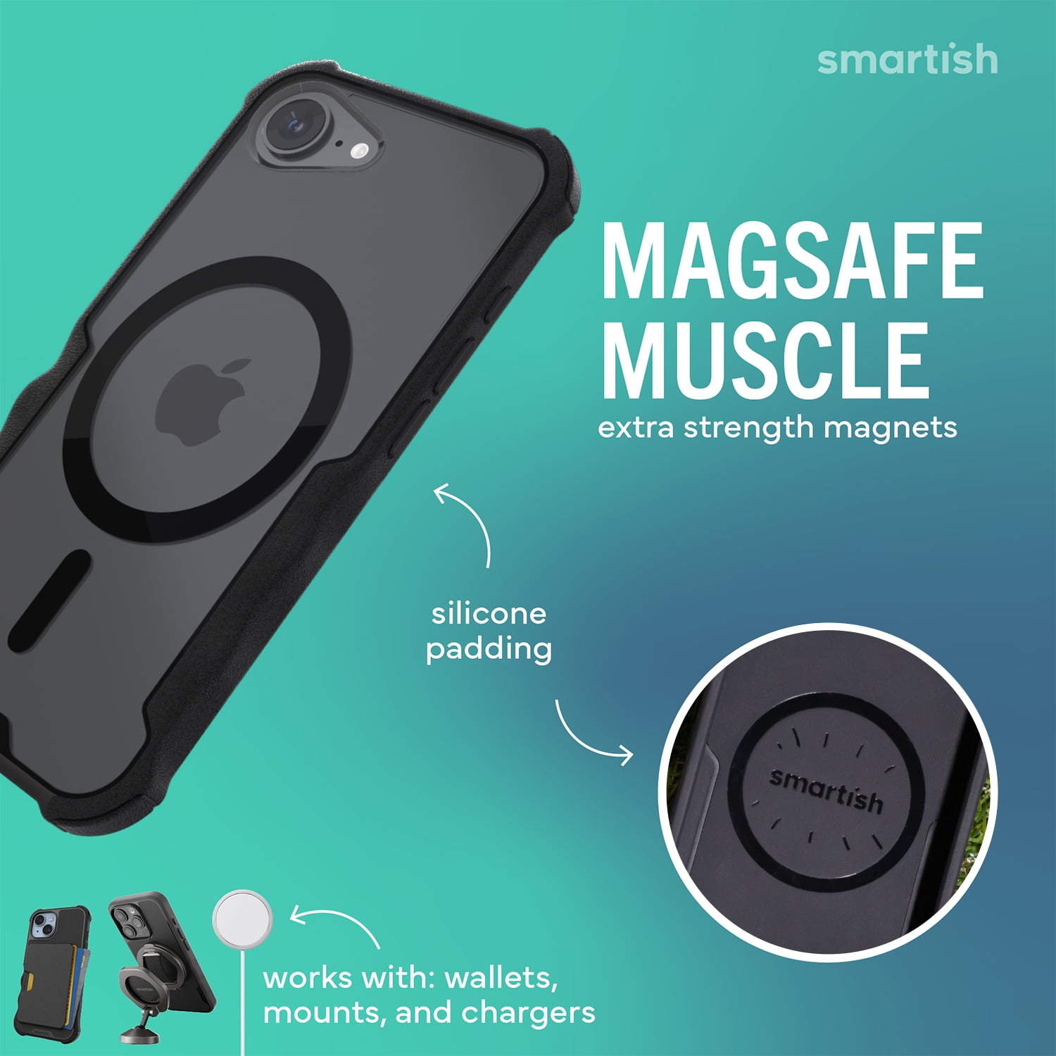 Smartish iPhone 17e/16e MagSafe Case - Gripzilla - Heavy Duty Armor Cover - Clearly Black