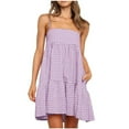 thumbnail image 2 of Summer Dresses for Women 2025, Womens Plaid A-line Dresses Shoulder Straps Ruffle Hem Casual Mini Dress With Side Pocket(Purple,S), 2 of 6