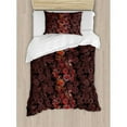 thumbnail image 3 of Flower Queen Size Duvet Cover Set, Flowers of Asia in Japanese Art Style Vivid Floral Pattern Boho Print, Decorative 3 Piece Bedding Set with 2 Pillow Shams, Black Orange Mustard, by Ambesonne, 3 of 3