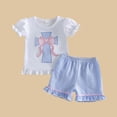 thumbnail image 5 of Conjuntos de blusas y camisas de cuello redondo y manga corta, moda de verano, lindos, de Pascua, para niñas, casuales, de manga corta, cuello redondo, botones, estampados, pantalones cortos, conjunto, 5 of 5