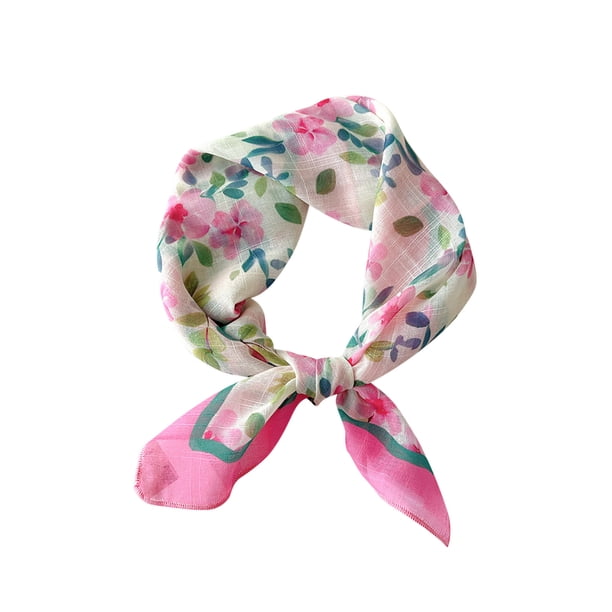 Bufandas de algodón y lino para mujer, bufanda pequeña de seda, bufanda con motivos literarios y temperamento, flores y pétalos, pañuelo decorativo para el cabello para mujer.