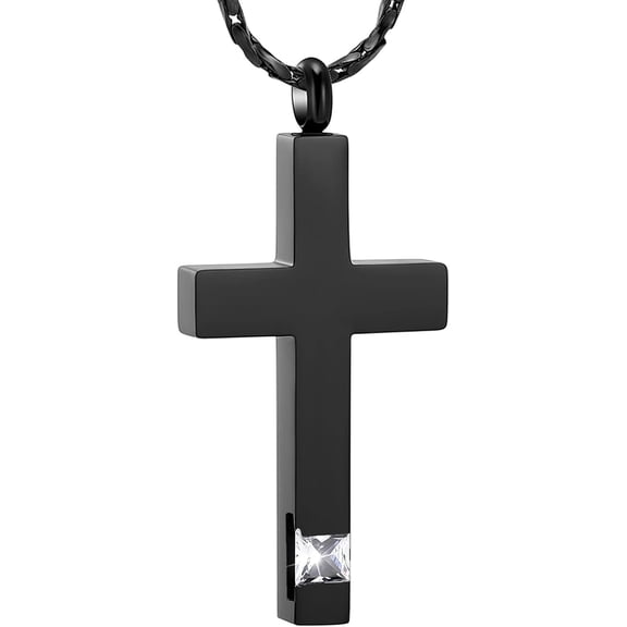 Birthstones Cross Urn Necklaces for Ashes - Cross Cremation Ashes Necklaces for Human / Pet Ashes Memorial Locket Keepsake Cremation Jewelry for Women Men
