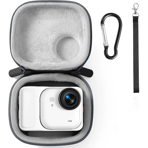 Carrying Case for Insta360 GO Ultra Hard Shell Lens PU Cover Protection Storage Bag Travel Portable Cases with Carabiner&Wrist Strap Action Camera Accessories (Flannel)