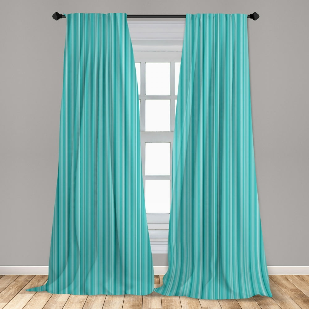 Aqua Curtains 2 Panels Set, Abstract Ocean Inspired Palette Lines Geometrical Image, Window