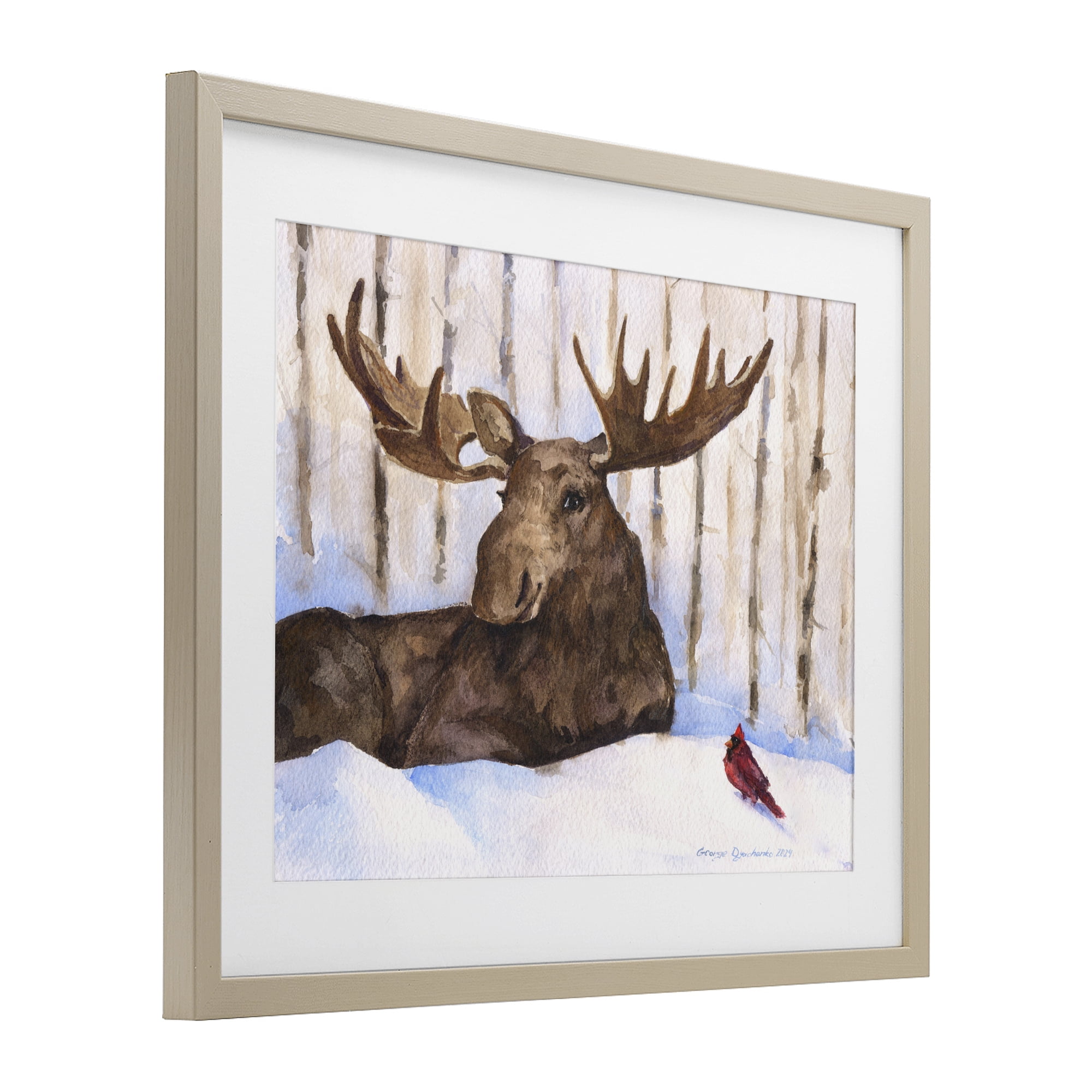 Stupell Industries Moose & Red Cardinal Birch Framed Print Under Glass, design by George Dyachenko