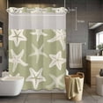 thumbnail image 2 of Sage Green Starfish Coastal No Hook Shower Curtain with Snap in Liner, Waterproof Fabric Shower Curtains, Nautical Summer Ocean Abstract Art Shower Curtain Set Top See Through for Bathroom 48"x72", 2 of 8