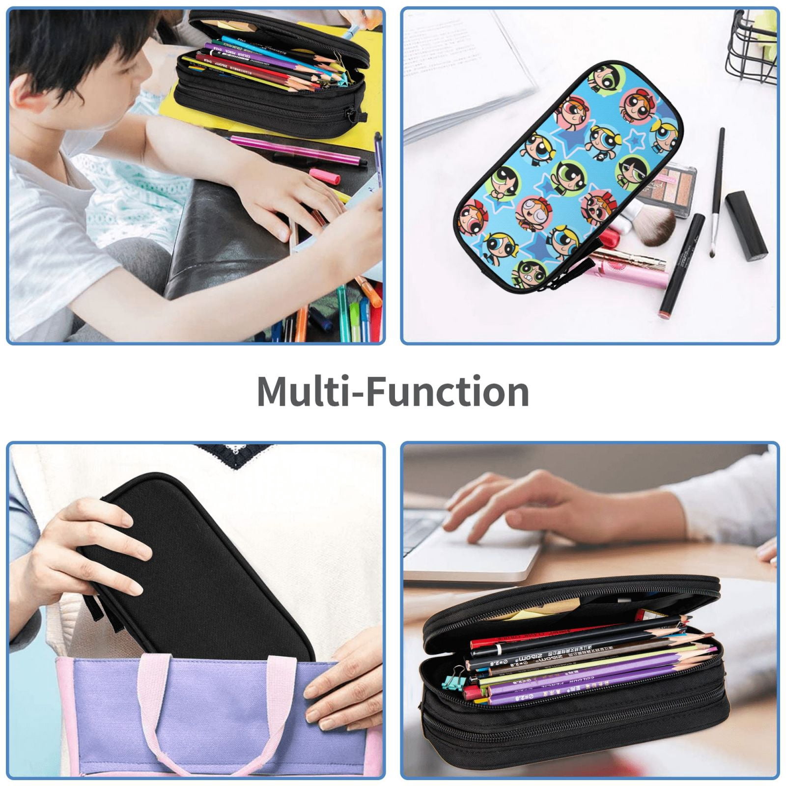 The Powerpuff Gi-rls Pencil Case Large Capacity Pencil Pouch Penbag Office Stationery Organizer Travel Makeup Bag Black