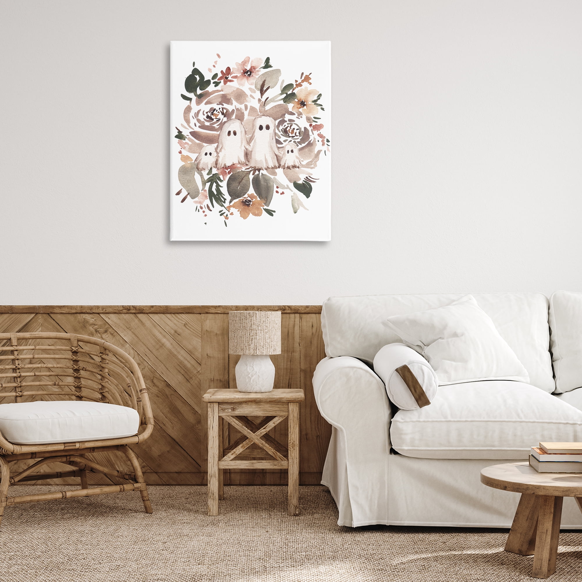 Stupell Industries Little Ghosts with Botanicals Holiday Painting Wrapped Canvas Art Print Wall Art, 30 x 40