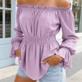 thumbnail image 2 of GEWSEY Womens Tops Off The Shoulder Blouses for Women Dressy Casual Cute Puff Sleeve T Shirts Fashion 2026 (Light Purple, S), 2 of 7