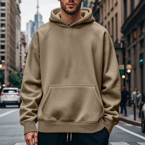 pstuiky Camisas de manga larga abrigadas para hombre, Sudadera deportiva informal de color liso para hombre, con bolsillo y manga larga, con capucha y cierre a presión top de hombre xl