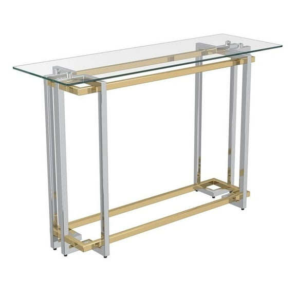 Pemberly Row Contemporary Metal and Glass Console Table Silver and Gold