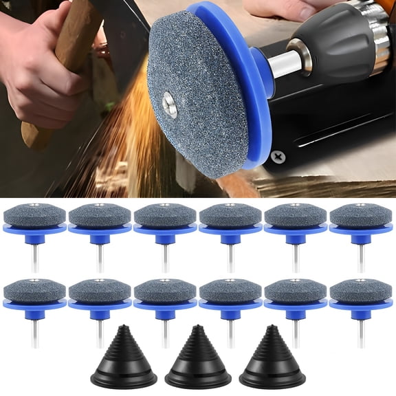 12Pcs Lawn Mower Blade Sharpener Compatible with Power Drill Rotary Lawn Mower Blade Sharpening Tool Kits with Blade Balancers Reusable Mower Blade Sharpener for Hand Drill