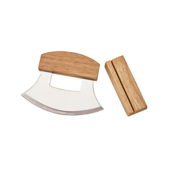 Creative Gifts 015825 Stainless Steel ULU Knife with Wooden Stand