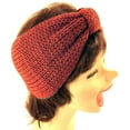 thumbnail image 3 of Womens Ear Warmers Headbands Cold Weather Warm Kable Knitted Head Wrap Burgundy, Knot Front, 3 of 6